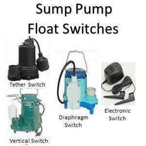 The four float switch types are pictured here: the tether, the vertical, the diaphragm, and the electronic.