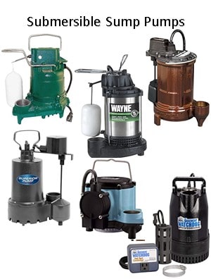 Sump pump for various brands pictured here. Zoeller, Liberty Pumps, Wayne, Superior and Little Giant.