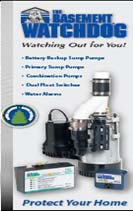 Pictured are the Basement Watchdog Pump Products Offered including the Watchdog Combination sump pump.